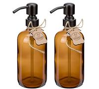 ALTGLAS Refillable Glass Soap Dispenser 'Sarajevo' from Amber Bottle with 304 Stainless Steel Pump in Matt Black (500ml, Set of 2)