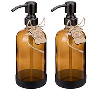 ALTGLAS Refillable Glass Soap Dispenser 'Sarajevo' from Amber Bottle with Silicone Coaster and 304 Stainless Steel Pump in Matt Black (500ml, Set of 2)