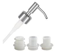 ALTGLAS Upcycling Soap Dispenser Pump Head 'Budapest' with 3 Silicone Stoppers Fitting Ring Set for All Bottle Openings With Diameter 18-23mm (Silver Brushed)