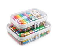 AlthaiaTidy Clear Hard Shell Zipper Case, Hard Plastic Zipper Pouches, Box for Pencil, Cosmetic, Block, File, Office Supplies, PET, White, 1M (8.5x6x2in) + 1S (7x4.3x2in)