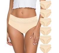 ALTHEANRAY Women's Cotton Underwear Women's Briefs Women's Lace Hipster Breathable Women's Underpants Multipack Soft Stretch Comfortable Pack of 6, Skin, S
