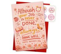 Although Your Job Is Never Done It Is Always Done Well Card Funny Happy Mothers Day Gift for Mother Mama Her Mom Stepmom Mom Cards Appreciation Gifts from Daughter Son Mother’s Day Card 5.3''x8"