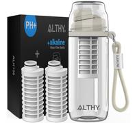 ALTHY Alkaline Water Filter Bottle, Up to PH 9.5, Added Minerals & Electrolytes, Composite Alkalize & Filtration System, BPA Free 500ml, Includes 3 Filters