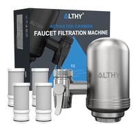 ALTHY Stainless Steel Faucet Water Filter, Sink Tap Water Purifier, Certified Reduces Chlorine Heavy Metals & Bad Taste, Only Fits Standard Tap, Includes 1 System & 4 Filter