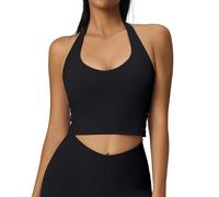 altiland V Neck Halter Sports Bra for Women, Padded Workout Yoga Cropped Tank with Medium Support (Black, L)