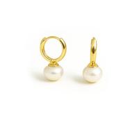 Altitude Boutique Freshwater Pearl Drop Earrings | 9-10mm AAA Cultured Pearls on 14K Gold-Plated or Rhodium-Plated Hoops | Classic Huggie Pearl Earrings for Women, 12mm, Brass, Pearl