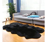 Altlue Large Real Sheepskin Rug Large Quad Sheepskin Rugs Fluffy Sheepskin Throw Genuine Sheepskin Rug For Living Room Bedroom Black