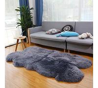 Altlue Real Sheepskin Rug Large Quad Sheepskin Rugs Fluffy Sheepskin Throw Genuine Sheepskin Rug For Living Room Bedroom Blue Grey