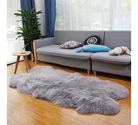 Altlue Real Sheepskin Rug Large Quad Sheepskin Rugs Fluffy Sheepskin Throw Genuine Sheepskin Rug For Living Room Bedroom Grey (100X200cm)