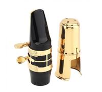 Alto BE Saxophone Mouthpiece Carved Flower Gold Plated Ligature Brass Cap Bakelite Sax Mouth Gold Silver Double Screws(Gold)