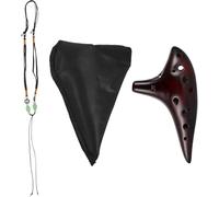 Alto C Key 12-Hole Ceramic Ocarina Flute, Straw-Smoked Finish, Portable Beginner Student Musical Instrument in Red Brown