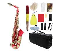 Alto Saxophone Eb Brass Body Carved Keys White Keys Saxophone With Accessories (Color : Crimson)