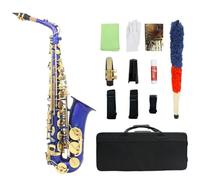 Alto Saxophone in E Flat, Brass Body with Carved Abalone Shell Keys for Professional/Amateur/Music lovers, Blue (White shell keys)