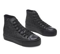 ALTOCIS Women's Comfortable Platform High Top Sneakers, Casual Mid Top Sneaker for Women, Cute Faux Suede Fashion Sneakers, Classic Lace Up Walking Shoes, All Black Glitter, 6 UK