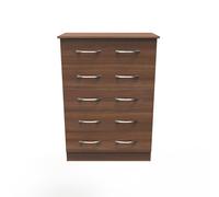 Alton Ready Assembled 5 Drawer Chest in Noche Walnut - Welcome Furniture | TJ Hughes