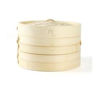 Altra Astra Bamboo Steamer - 8 inch, 100% Glue Free Construction with Reusable Cotton Sheets, Perfect for Healthy Steaming of Dim Sum, Bao Buns, Vegetables, Meat & Fish, 2 Tiered Basket
