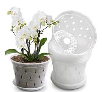 Altsuceser 2Pcs Clear Orchid Pot Orchid Pots Flower Planters Plastic Orchid Pots with Holes and Saucers Plastic Flower Plant Pot Breathable Slotted Orchids Planter Flower Plants Gardening Pots 15cm