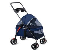 Altsuceser 4 Wheel Cat and Dog Trolley, Pet Folding Trolley, Cat and Dog Crate Trolleys with Cup Holder, Breathable Visible Mesh, Suitable for Medium and Small Dogs and Cats Grey