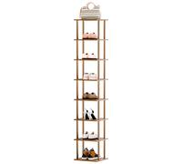 Altsuceser Bamboo Vertical Shoe Rack Tower, 5/6/7/8 Tier Narrow Shoe Rack Organizer for Entryway Closet Dorm Hallway Corner Living Room,Space Saving Wooden Narrow Shoes Shelf for Small Spaces 8Tier