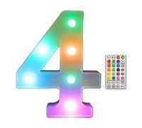 Altsuceser Colorful LED Light Up Numbers with Remote, 4 Flashing Modes 16 Colors Marquee Number Lights, Lighted Number Signs for Party Room Birthday Anniversary Wedding Decoration 4