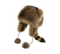 Altsuceser Cossack Style Faux Fur Raccoon Tail Coonskin Cap, Boone Hat Raccoon Tail Hats with Earmuff for Winter Adult