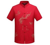 Altsuceser Dragon Embroidery Tai-Chi Tangs Suit Top, Chinese Kung Fu Wing Chun Garment Shirt Red M