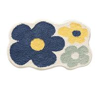 Altsuceser Flower Bathroom Rug Non Slip Bath Mat for Bathroom, Water Absorbent Soft Bathroom Carpet Washable Bath Rug for Kitchen Living Room Bedroom Decoration Blue & Yellow 40x60cm