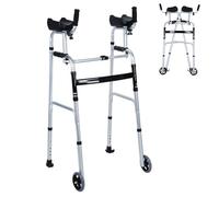 Altsuceser Folding Walker for Seniors & Adults,Lightweight Folding Walker with 2 Front Wheel and Removable Padded Armrests Adjustable Height, Stable Aluminum Frame Walkers with Weighing Up to 330 lbs