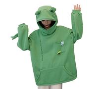 Altsuceser Frog Hoodie Sweatshirt Zipper Mouth for Women Men, Couples Pullover with Pocket Green M