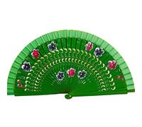 Altsuceser Hand Folding Fan, Hollow Out Double-sided Handheld Fan with Wooden Frame for Party Wedding Dancing Decoration Green