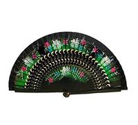 Altsuceser Hand Folding Fan, Hollow Out Double-sided Handheld Fan with Wooden Frame for Party Wedding Dancing Decoration Black