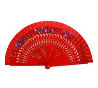Altsuceser Hand Folding Fan, Hollow Out Double-sided Handheld Fan with Wooden Frame for Party Wedding Dancing Decoration Red