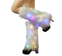 Altsuceser LED Furry Faux Fur Leg Warmer, Light Up Fluffy Boot Covers for Women Girl Party Accessory Set White 25cm