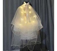 Altsuceser Light Up Veil White LED Bow Veils, 2 Tier Led Bride Wedding Veil White Light up Pencil Edge Bridal Veils Luminous Tulle with Hairpin Festival Hair Piece for Women and Girls Warm light