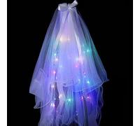Altsuceser Light Up Veil White LED Bow Veils, 2 Tier Led Bride Wedding Veil White Light up Pencil Edge Bridal Veils Luminous Tulle with Hairpin Festival Hair Piece for Women and Girls Colorful Light