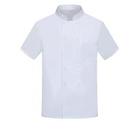 Altsuceser Unisex Chef Uniform Coat Summer Mesh Back Short Sleeve Breathable Bakery Jacket Hotel Waiter Work Shirt White L