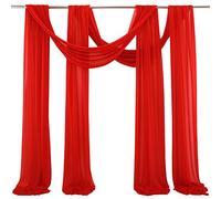 Altsuceser Wedding Arch Draping Fabric 2 Panels Fabric Drapes Arbor Drapery Wedding Ceremony Reception Swag Decorations, Sheer Backdrop Curtain for Party Ceiling Decor Red