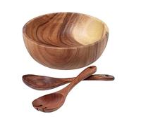 Altsuceser Wooden Salad Bowl Set, Large Round Mixing Dish, Fork, Spoon, Large Solid Wood Salad Bowl Set With Wooden Utensils Spoon And Fork Great For Mixing Brown