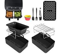 Altueey Dual Air Fryer Accessories Set of 10 for Ninja Foodi AF300UK AF400UK, Air Fryer Accessories with Silicone Air Fryer Liners, Air Fryer Rack for Tower T17088, Double Basket Air Fryers 7.6L-9.6L