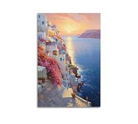 ALTUY Oil Painting Style Poster Santorini Decorative Painting Canvas Poster 24x36inch(60x90cm)