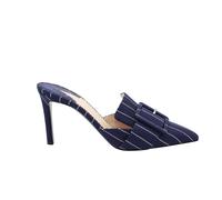 Altuzarra Women's Preloved 75mm Pinstripe Heels in Navy Blue Leather | Size: 4