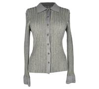 Altuzarra Women's Preloved Ribbed-Knit Cardigan Sweater in Grey Cotton | Size: Large