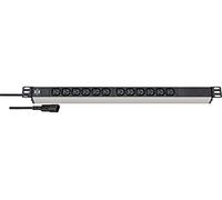 Alu-Line 19" Extension Socket for Cabinets 12-Way 2m H05VV-F 3G1,0 Black/Silver
