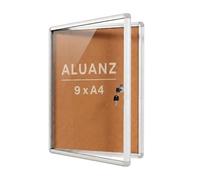 Aluanz Display Case DIN 9 x A4 - Information Box with Cork Back Panel, Cork Board, Cork Notice Board, Lockable Poster Display Case with Lock for Office, School, Hotel - Wall Mounting - 98 x 72 x 3 cm