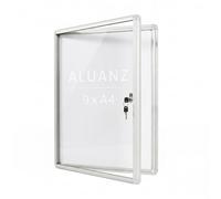 Aluanz Display Case DIN 9 x A4 - Information Box with Magnetic Whiteboard Back Panel, Note Board, Lockable Poster Display Case with Lock for Office, School, Hotel - Wall Mounting - 98 x 72 x 3 cm