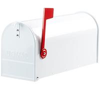 ALUBOX American Letterbox 22 x 17 x 48 cm Galvanised Sheet Metal External Letter Box in Magazine Format with Flag (White)