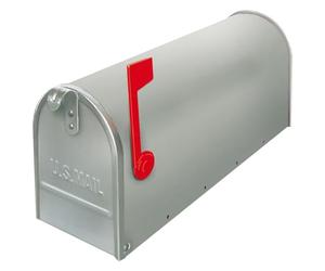 Alubox American Post Box, 22 x 17 x 48 cm, Galvanised Sheet Metal Postbox, Outdoor Mailbox, Magazine Format with Flag (Silver)