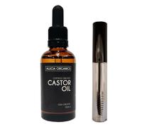 ALUCIA ORGANICS Certified Organic Castor Oil - 100% Pure for Face, Eyebrows, Eyelashes & Hair - Natural, Cold-Pressed & Unrefined - Vegan & Cruelty-Free (50ml + Mascara Wand)