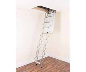 ALUFIX 9-Tread Concertina Loft Ladders - Ideal for Tiny attic Spaces | Easy DIY Fit | Aluminium | Floor to Ceiling 2.19m-2.46m (7.2ft-8.1ft)