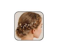 ALUINN Flower Bride Wedding Hair Vine Pearl Bridal Headpiece Leaf Hair Accessories Headband for Women Bridesmaid (Gold), 1 Count (Pack of 1), Metal